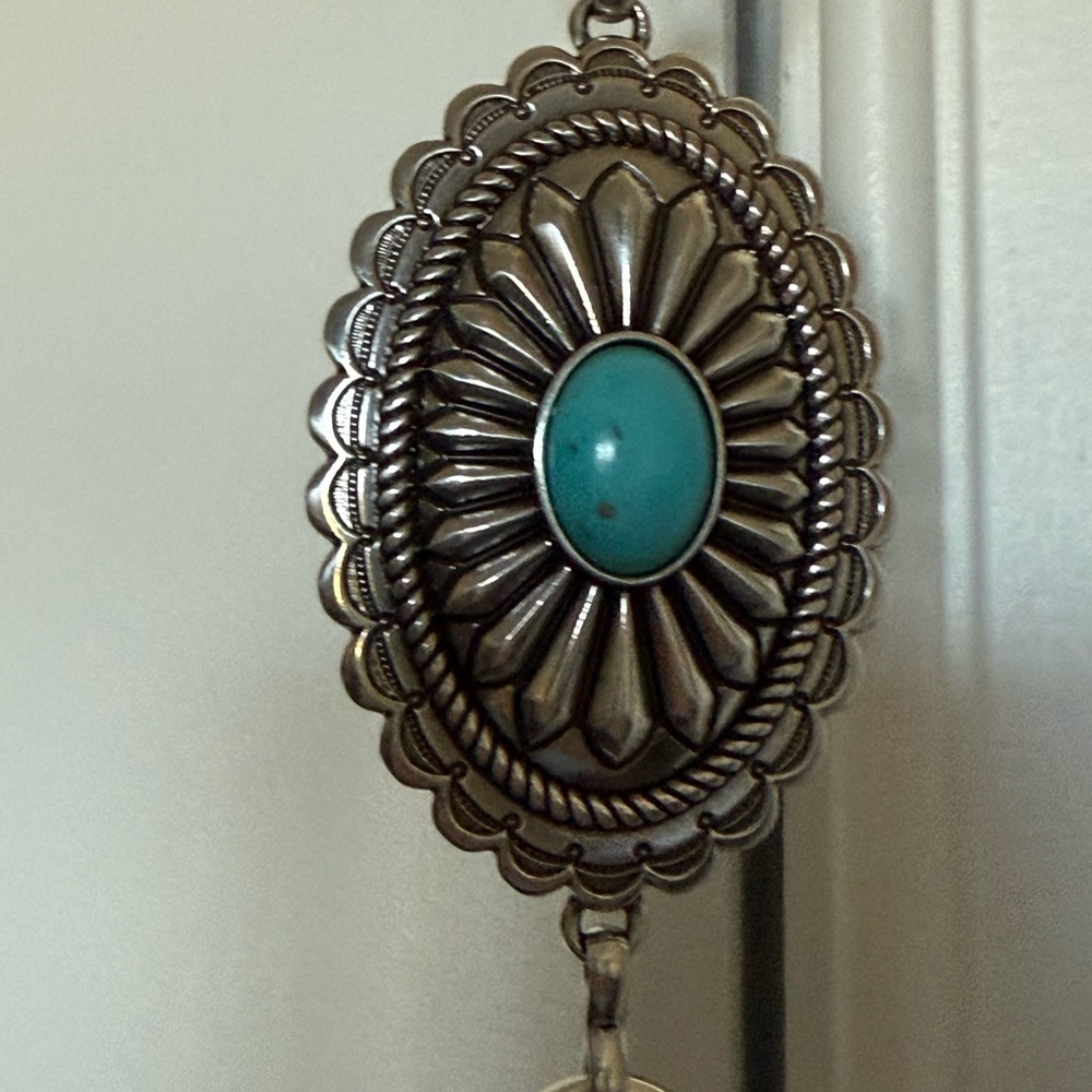 Ariat Concho Belt Silver Pendant with Turquoise Centers Western Boho